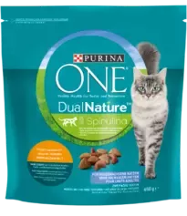PURINA ONE DUAL NATURE Katzenfutter mit Spirulina für ausgewachsene Katzen reich an Huhn